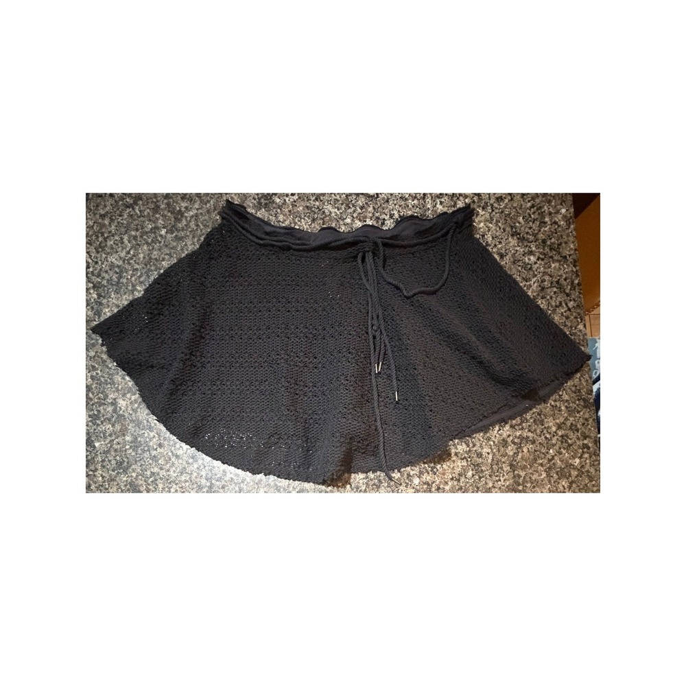 Free People FP Beach Crochet Mini Skirt Black Drawstring Skater Boho Womens M